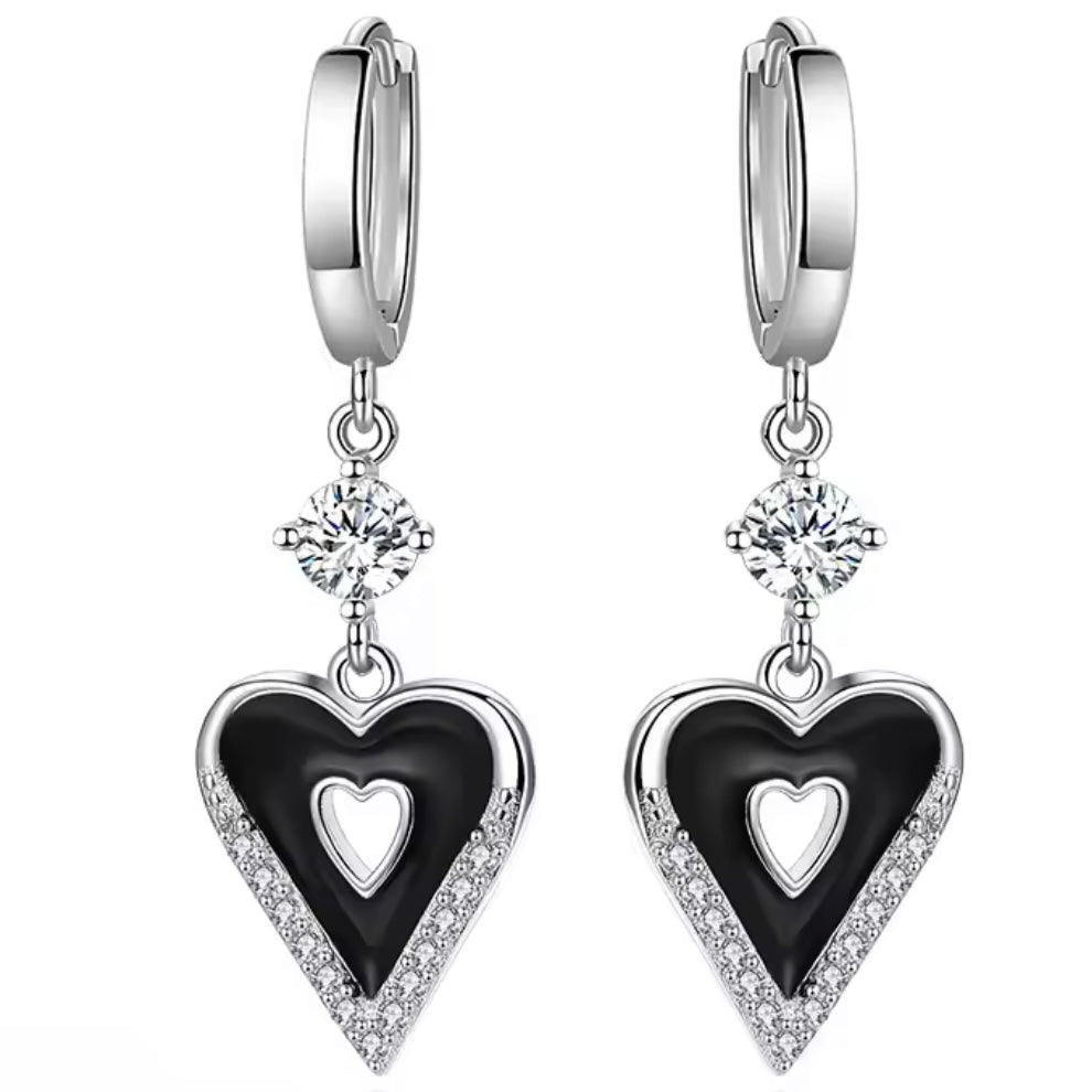 Black Heart Crystal Earrings