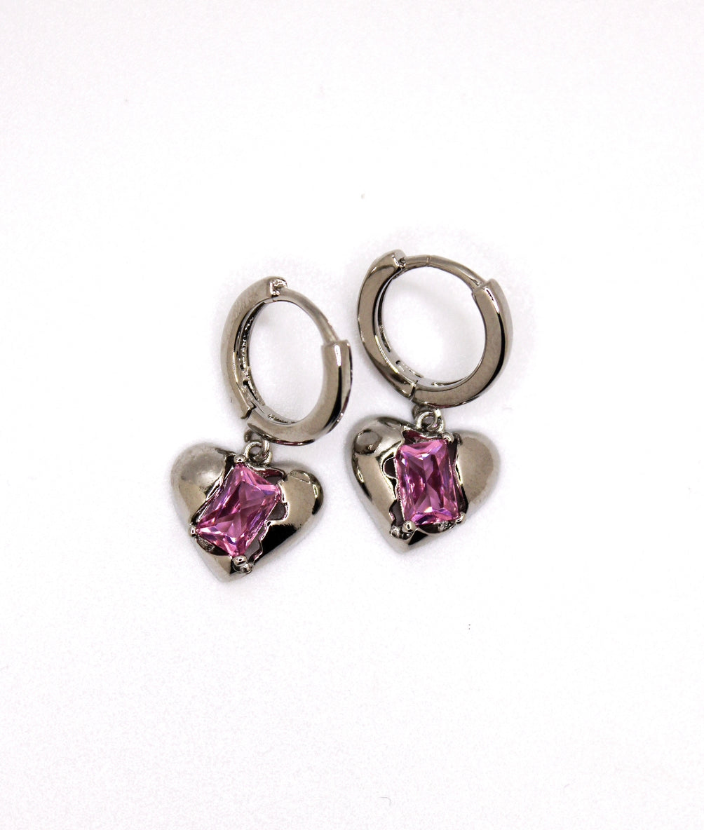 Mini Gemstone Heart Earrings